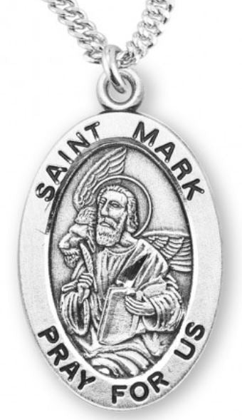 St. Mark the Apostle Sterling Silver Medal, 7/8", Your Choice of Chain, # 6983