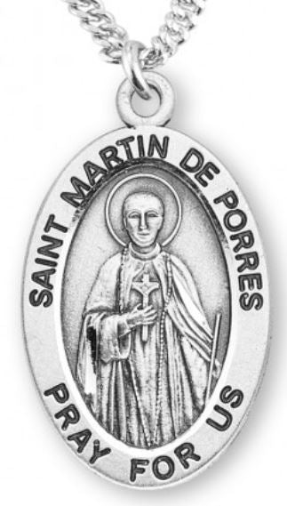 St. Martin de Porres Sterling Silver Medal, 7/8", Your Choice of Chain, # 6984