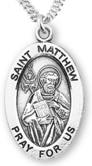 St. Matthew Sterling Silver Medal, 7/8", Your Choice of Chain, # 6986