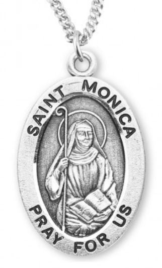 St. Monica Sterling Silver Medal, 7/8", Your Choice of Chain, # 6989