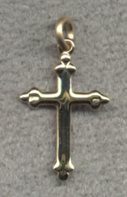 5/8" Cross in Solid 18kt Gold, Free Chain, # 48149