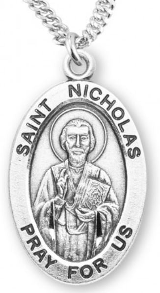 St. Nicholas Sterling Silver Medal, 7/8", Your Choice of Chain, # 6990