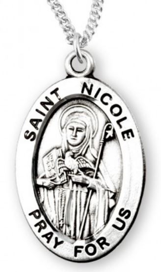 St. Nicole Sterling Silver Medal, 7/8", Your Choice of Chain, # 6991