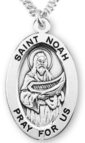 St. Noah Sterling Silver Medal, 7/8", Your Choice of Chain, # 6992