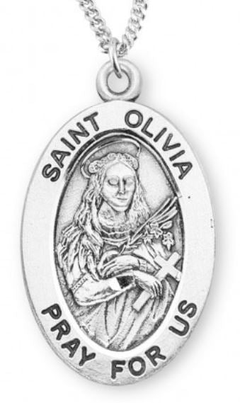St. Olivia Sterling Silver Medal, 7/8", Your Choice of Chain, # 6993