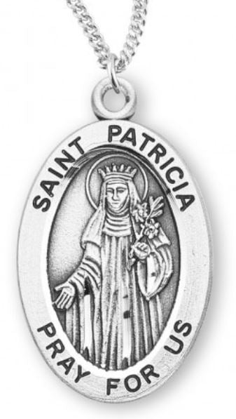 St. Patricia Sterling Silver Medal, 7/8", Your Choice of Chain, # 6994