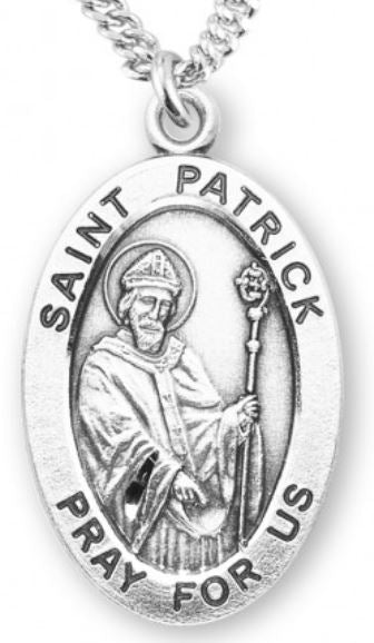 St. Patrick Sterling Silver Medal, 7/8", Your Choice of Chain, # 6995