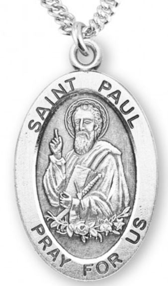 St. Paul Sterling Silver Medal, 7/8", Your Choice of Chain, # 6996