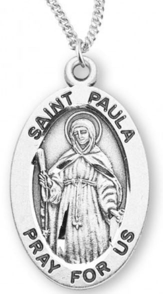 St. Paula Sterling Silver Medal, 7/8", Your Choice of Chain, # 6997
