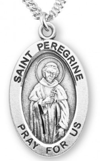 St. Peregrine Sterling Silver Medal, 7/8", Your Choice of Chain, # 6998