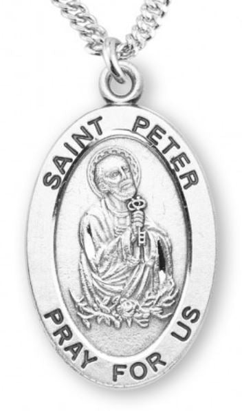 St. Peter Sterling Silver Medal, 7/8", Your Choice of Chain, # 6999
