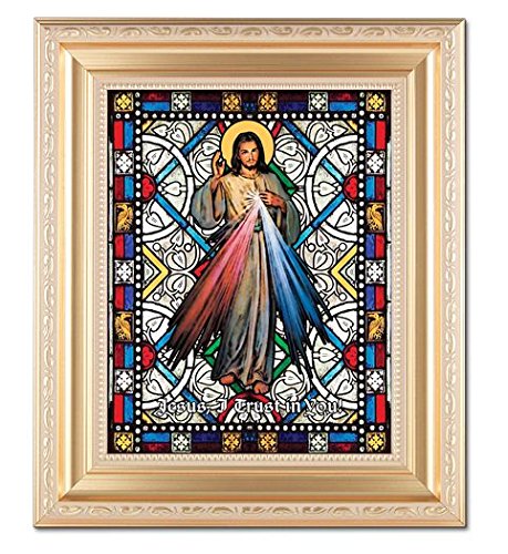 Divine Mercy 8"x10" Textured Italian Art Glass in 11"x13" Satin Finished Frame, # 1513