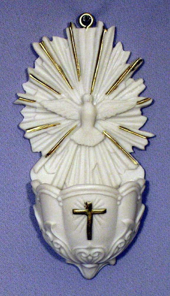 Holy Spirit Holy Water Fonts, White with Gold Highlights, 5", 3-Count Value Pack, 24618