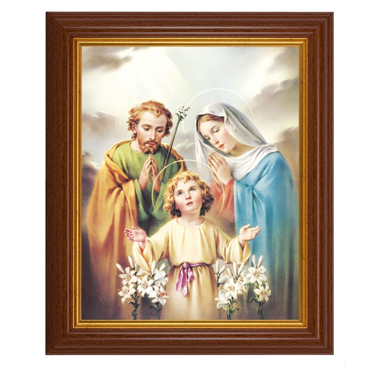 Holy Family, 10.5"x12.5" Walnut Finished Fluted Frame, Gold Beaded Lip, Italian Print # 27039