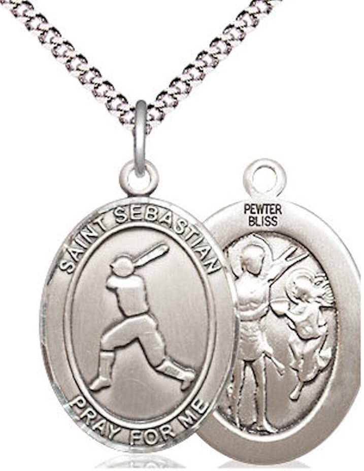 Baseball / St. Sebastian Medal in Fine Pewter, 3/4", Your Choice of Chain # 17434