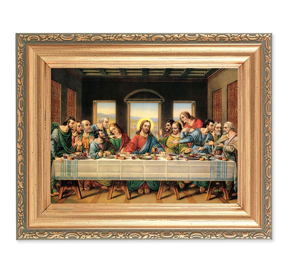 Antique Gold Frame, 5.75"x7.25" overall, Under Glass, Last Supper, # 59611