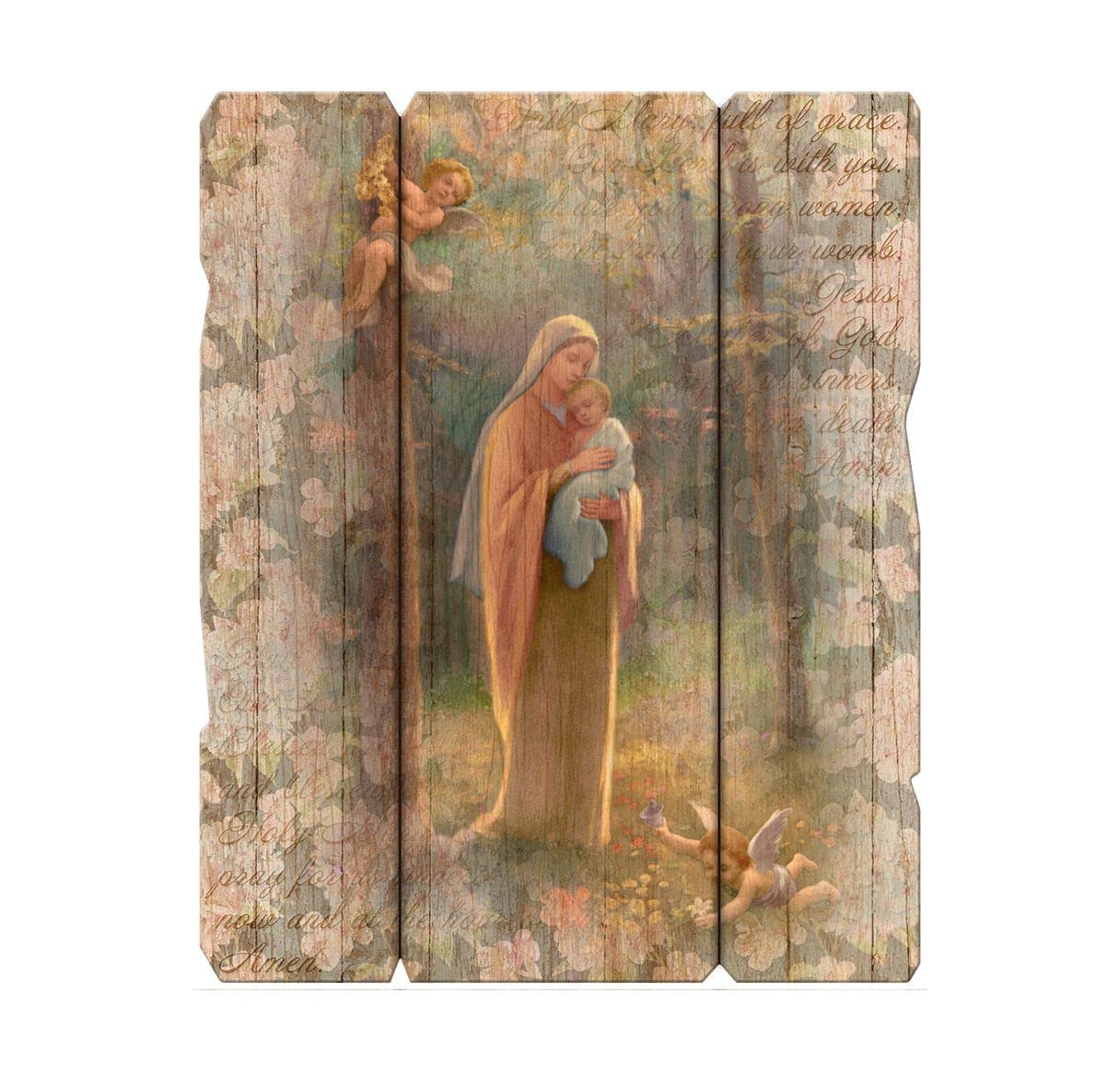 Madonna of the Woods Vintage Wooden Wall Plaque, 7.5"x9", # 1432