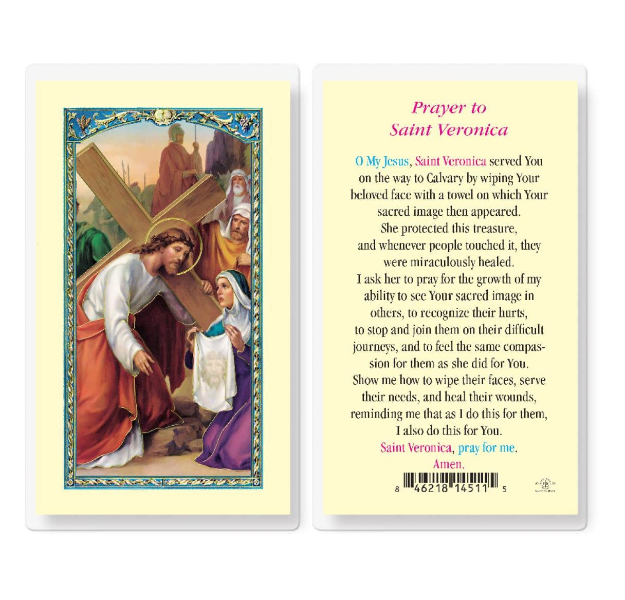 Prayer to Saint Veronica, Laminated Holy Card, 25-Pack, # 41204.