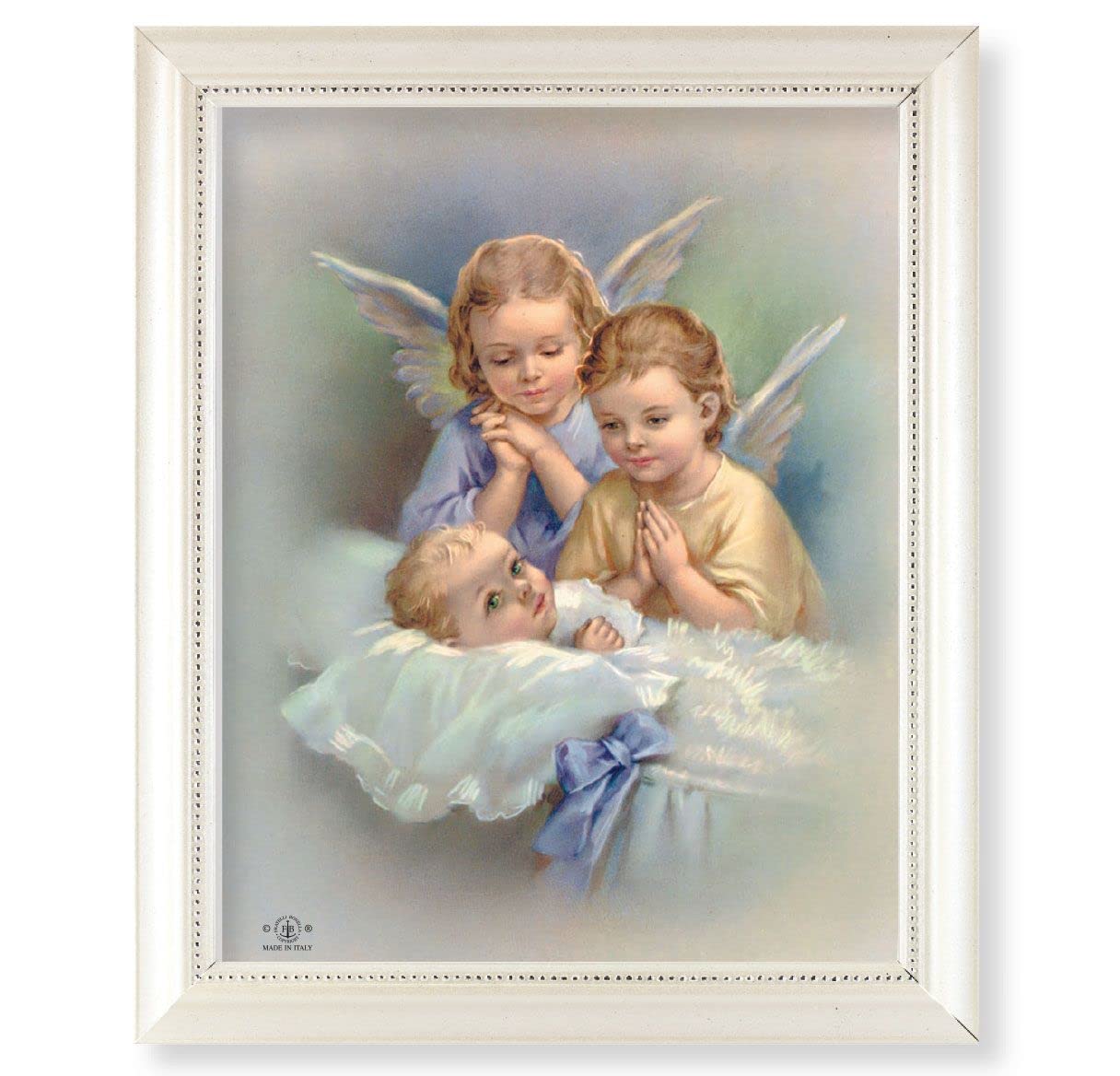 Guardian Angel with Baby Picture, Pearlized White 9-1/2"x11-1/2 Frame, Beaded Lip, Under Glass # 28099
