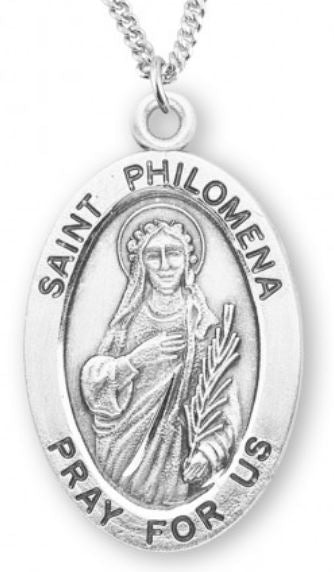St. Philomena Sterling Silver Medal, 7/8", Your Choice of Chain, # 7001