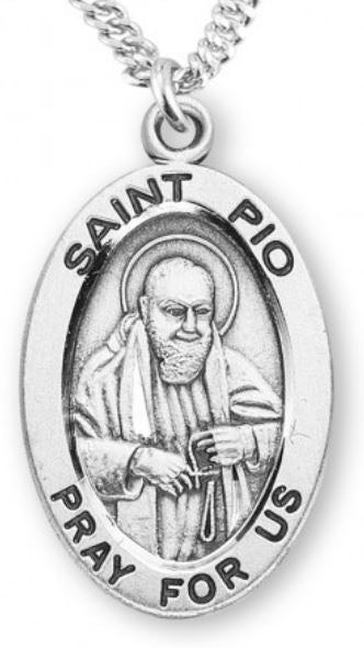 St. Padre Pio Sterling Silver Medal, 7/8", Your Choice of Chain, # 7002