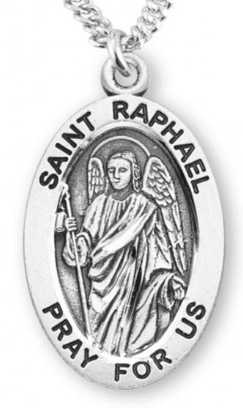 St. Raphael Sterling Silver Medal, 7/8", Your Choice of Chain, # 7005