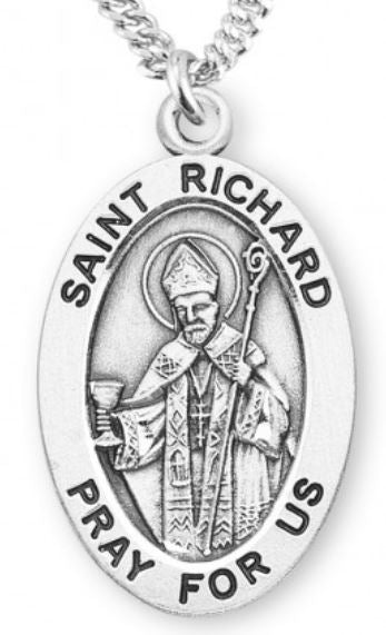 St. Richard Sterling Silver Medal, 7/8", Your Choice of Chain, # 7008