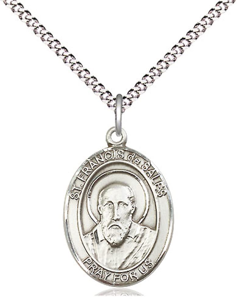 St. Francis de Sales Medal in Fine Pewter, 3/4" tall, Your Choice of Chain # 17040