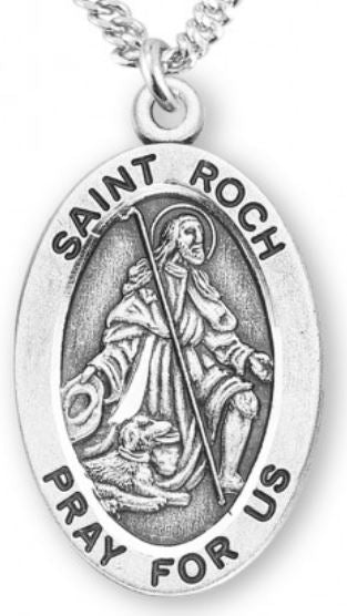 St. Roch Sterling Silver Medal, 7/8", Your Choice of Chain, # 7011