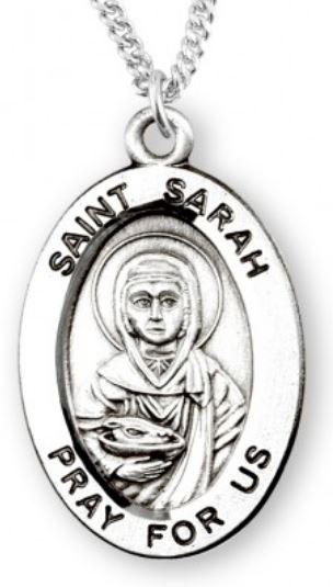 St. Sarah Sterling Silver Medal, 7/8", Your Choice of Chain, # 7014