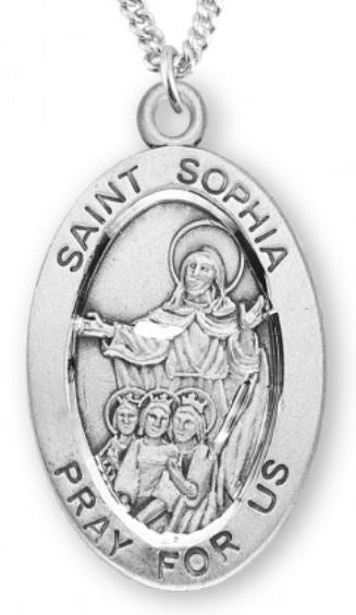 St. Sophia Sterling Silver Medal, 7/8", Your Choice of Chain, # 7019