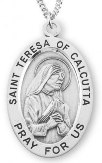 St. Teresa of Calcutta Sterling Silver Medal, 7/8", Your Choice of Chain, # 7023
