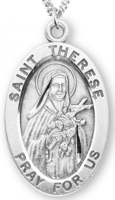 St. Therese Lisieux Sterling Silver Medal, 7/8", Your Choice of Chain, # 7024