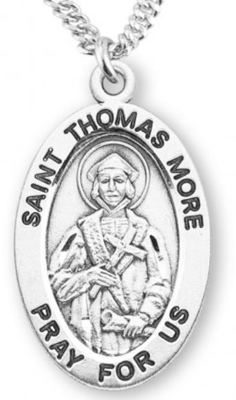 St. Thomas More Sterling Silver Medal, 7/8", Your Choice of Chain, # 7026