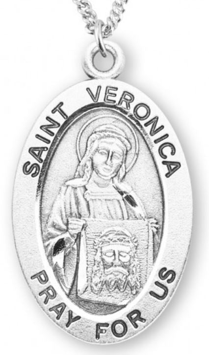 St. Veronica Sterling Silver Medal, 7/8", Your Choice of Chain, # 7028