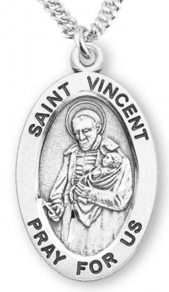 St. Vincent Sterling Silver Medal, 7/8", Your Choice of Chain, # 7031