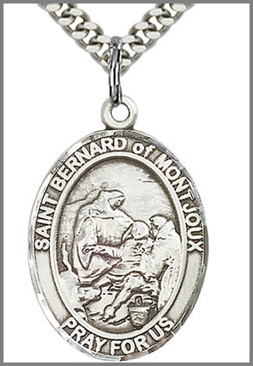 St. Bernard of Montjoux Medal, Sterling Silver, 1"x3/4", Your choice of chain, # 70421