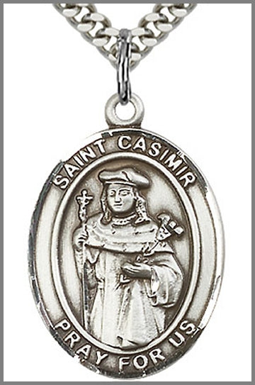 St. Casimir of Poland Medal, Sterling Silver, 1"x3/4", 24" chain, # 70430-sale
