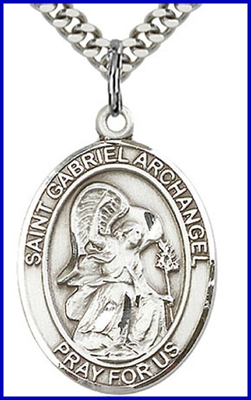 Archangel Gabriel Medal, Sterling Silver, 1"x3/4", Your choice of chain, # 70441