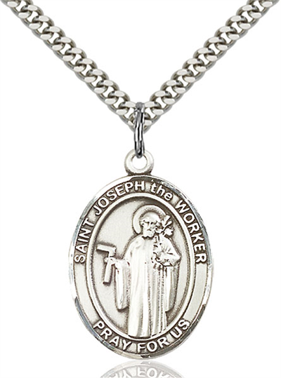 1"x3/4" Sterling Silver St. Joseph the Worker Medal, Your Choice of Chain, # 70446