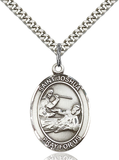 1"x3/4" Sterling Silver St. Joshua Medal, 24" Chain, # 70447-sale