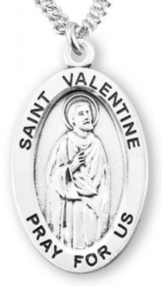 St. Valentine Sterling Silver Medal, 7/8", Your Choice of Chain, # 7044
