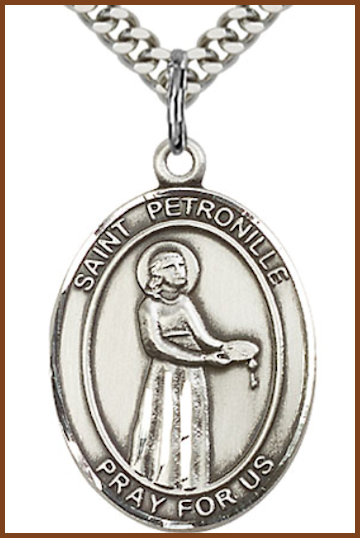1"x3/4" Sterling Silver St. Petronille Medal, Your Choice of Chain, # 70457