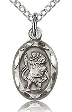 Sterling Oval St. Christopher Medal, 9/16", Your Choice of Chain, # 70532