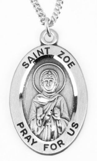 St. Zoe of Rome Sterling Silver Medal, 7/8", Your Choice of Chain, # 7063