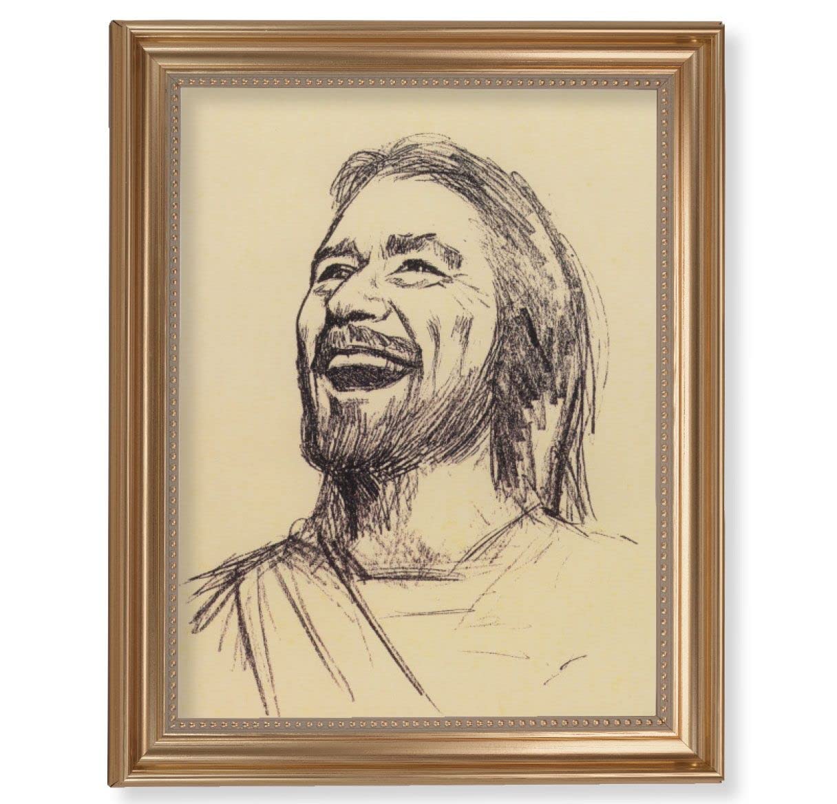 Segura: Joyful Christ Picture, 13-1/2"x16-9/16 Gold-Leaf Fluted Frame with Beaded Lip, Textured Italian Print # 25263