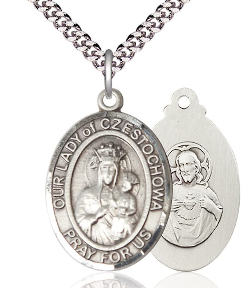 Our Lady of Czestochowa Medal in Fine Pewter, 1" tall, Your Choice of Chain, # 4854