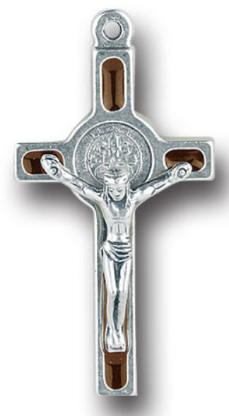 1.5" Antique Silver St. Benedict Crucifix with Brown Epoxy, # 71099