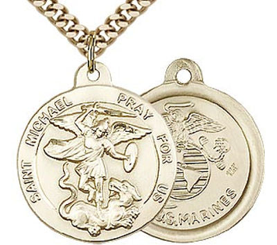 St. Michael / Marine Corp Medal, 14kt Gold Filled, 3/4" dia., Your Choice of Chain, # 71190