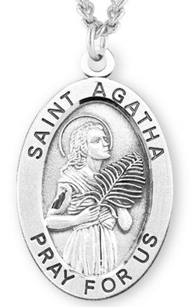 Saint Agatha Sterling Silver Medal, 15/16", Your Choice of Chain, # 7132